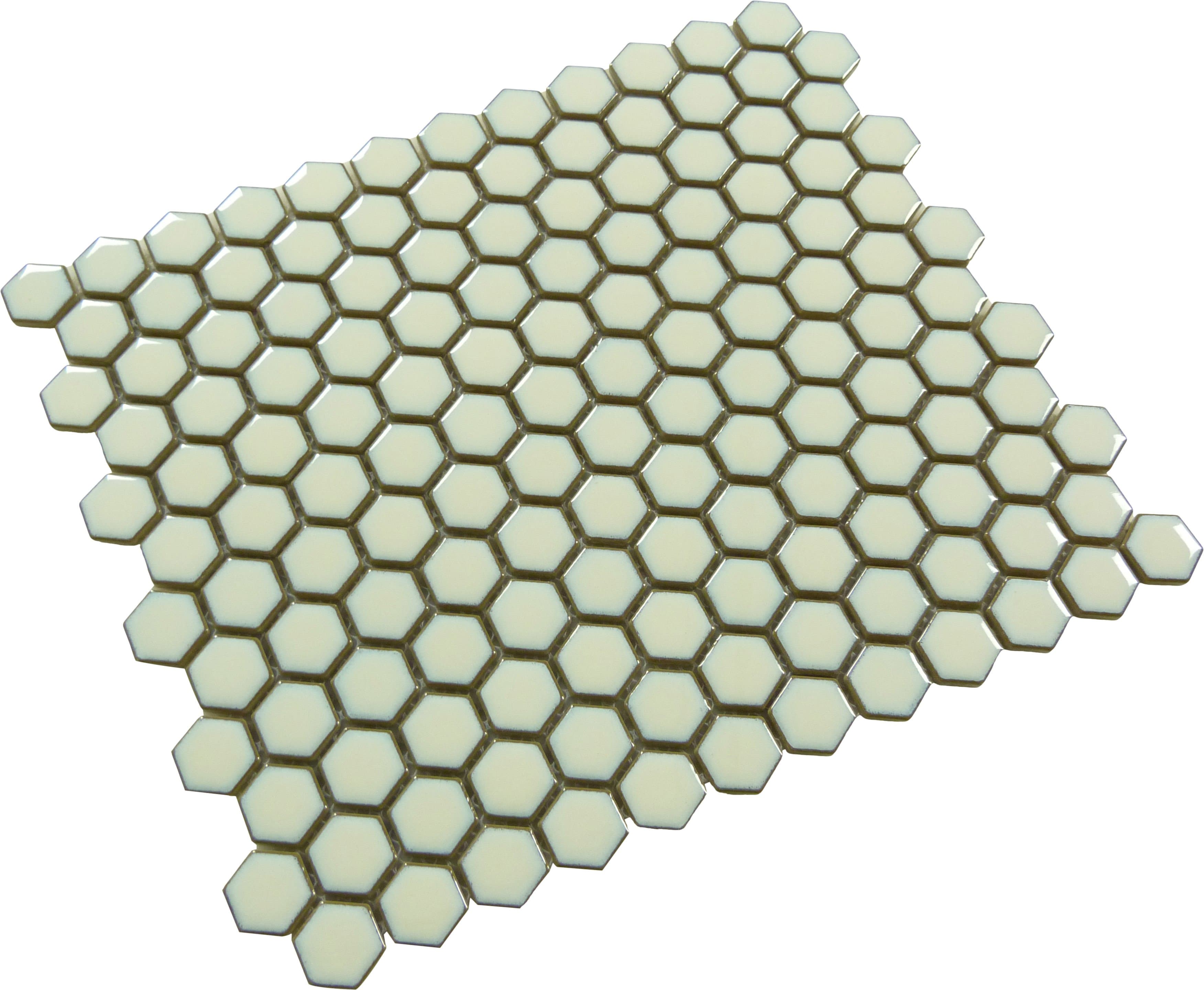 Creamy White Hexagon Glossy Porcelain Tile Tuscan Glass