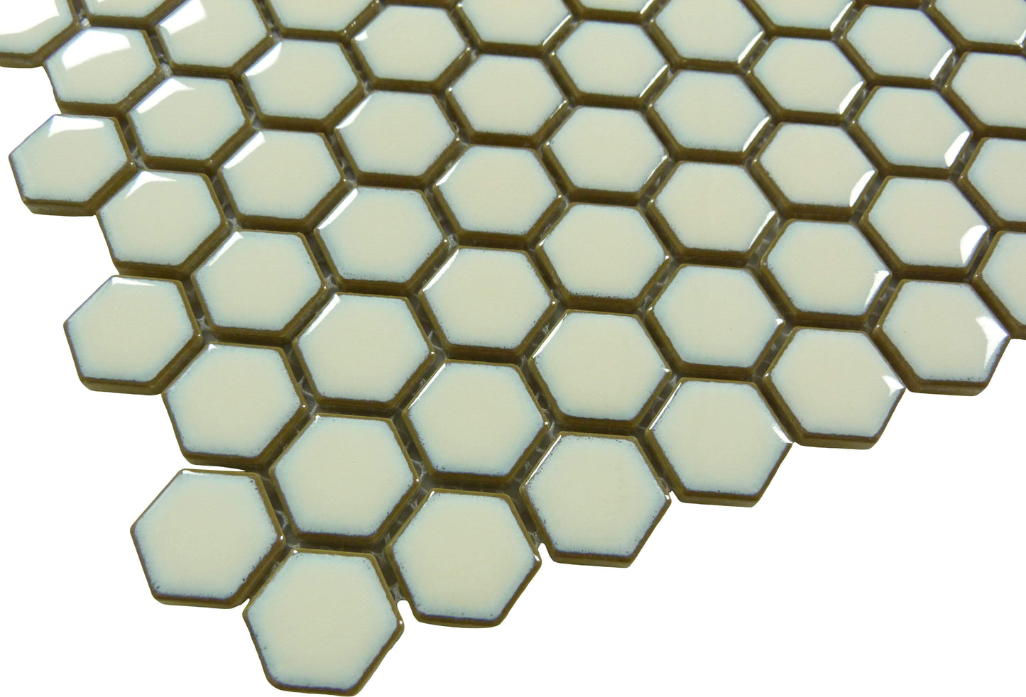 Creamy White Hexagon Glossy Porcelain Tile Tuscan Glass