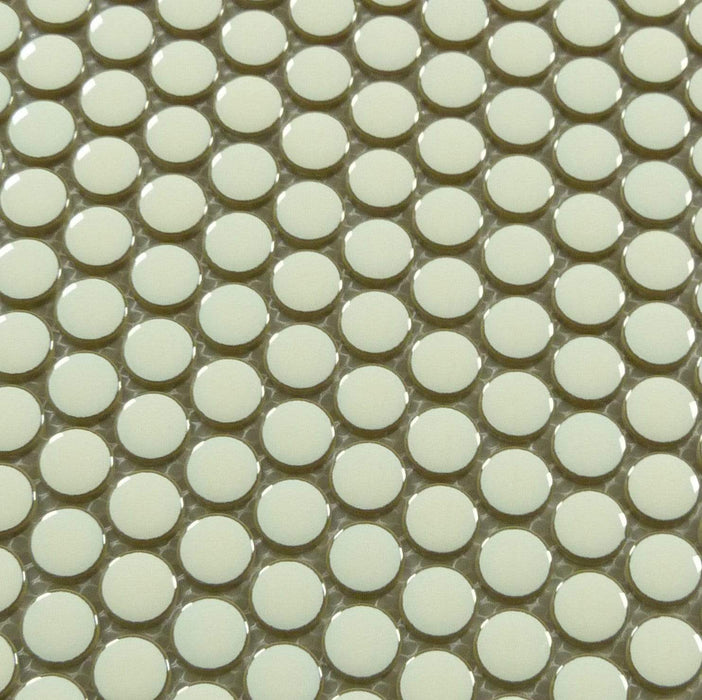 Creamy White Penny Circle Round Glossy Porcelain Tile Tuscan Glass