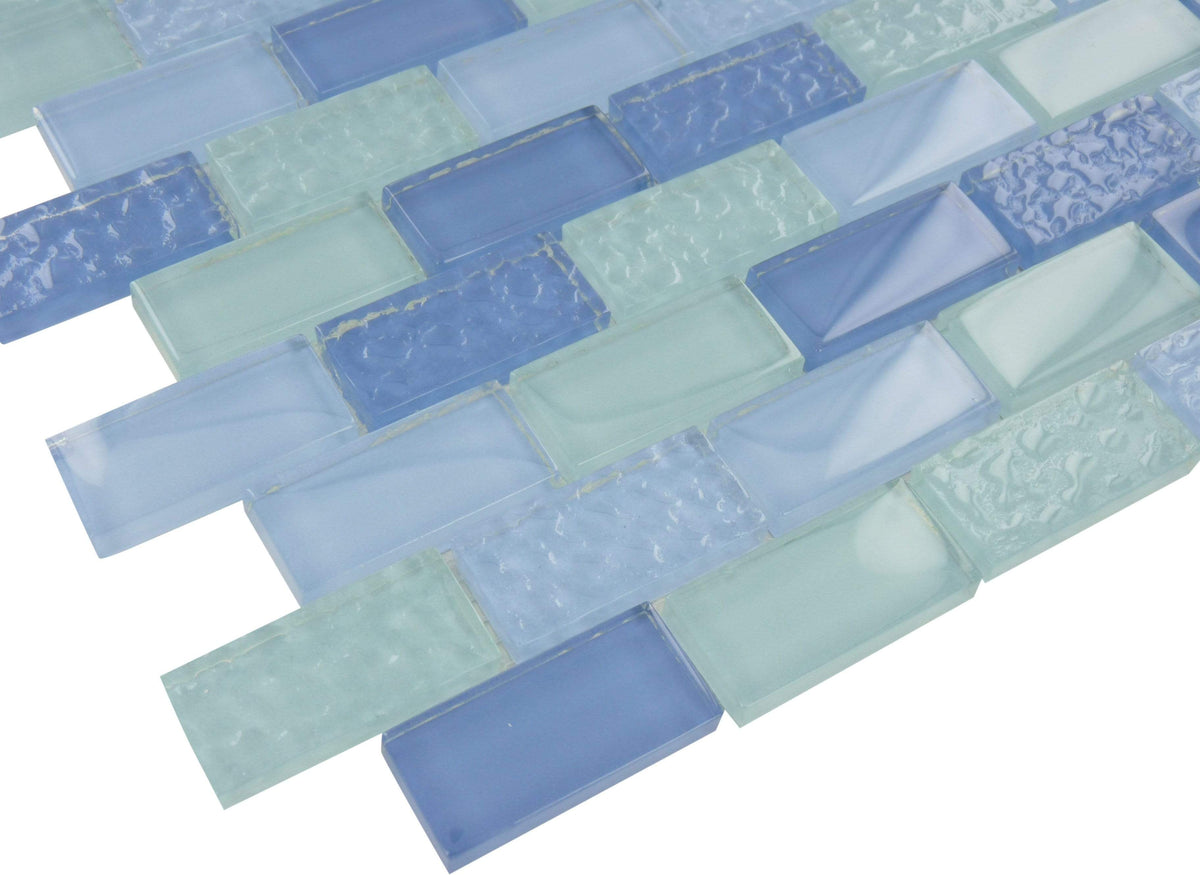Crystile Blue Blend Uniform Rippled Glossy Glass Tile RCE1