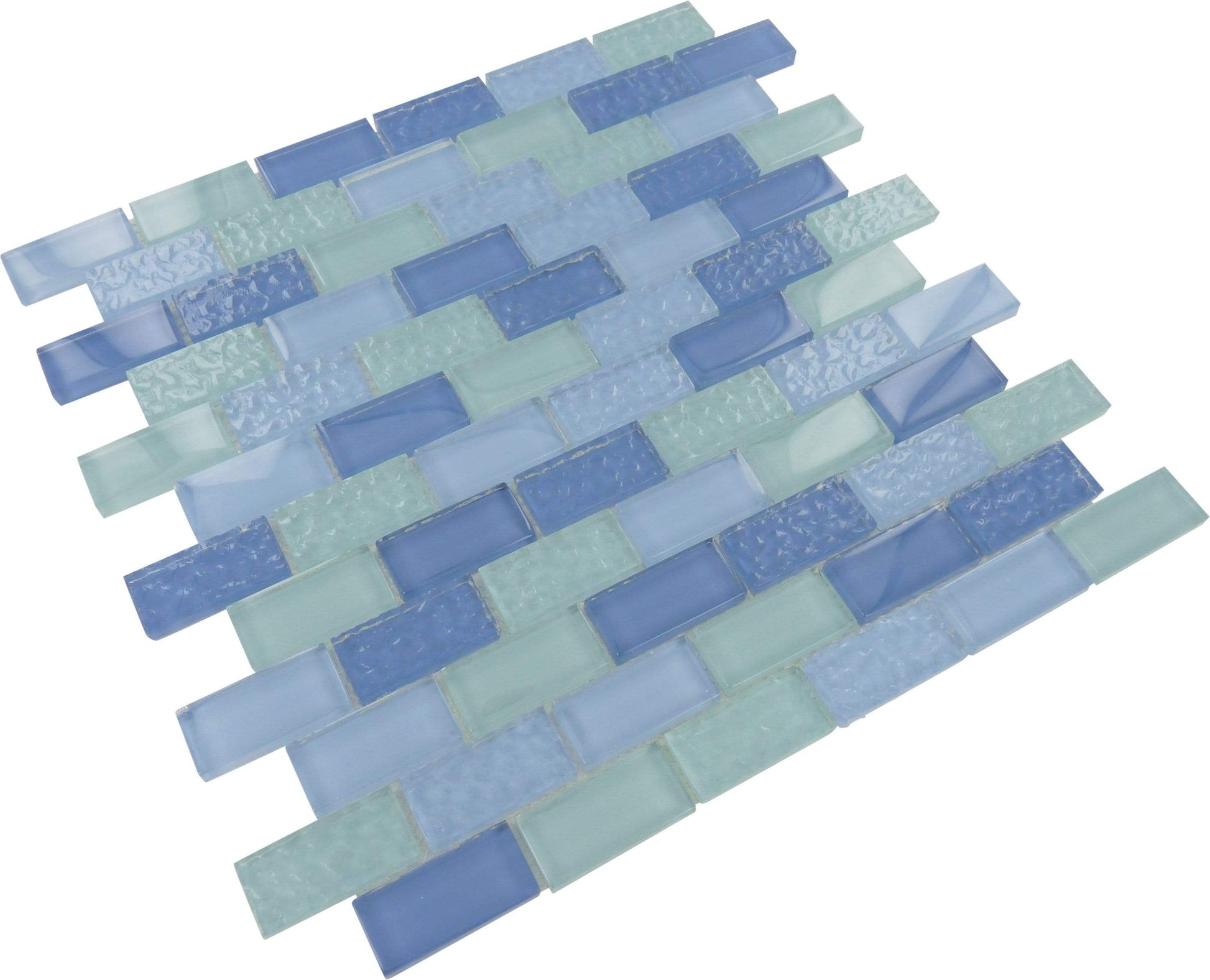 Crystile Blue Blend Uniform Rippled Glossy Glass Tile Tuscan Glass