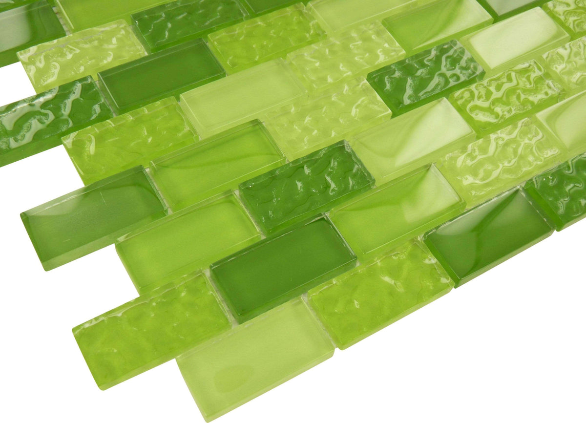 Crystile Green Blend Uniform Rippled Glossy Glass Tile RCE2