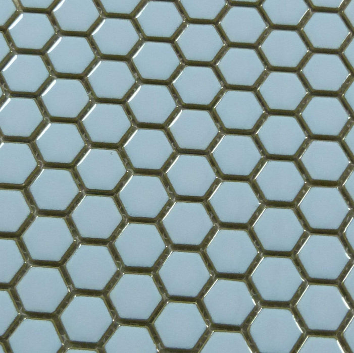 Heavenly Blue Hexagon Glossy Porcelain Tile Tuscan Glass