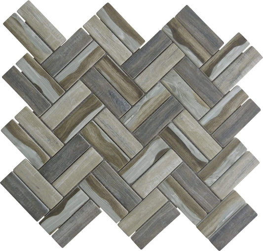 Herringbone Beige Matte Glass Tile Tuscan Glass