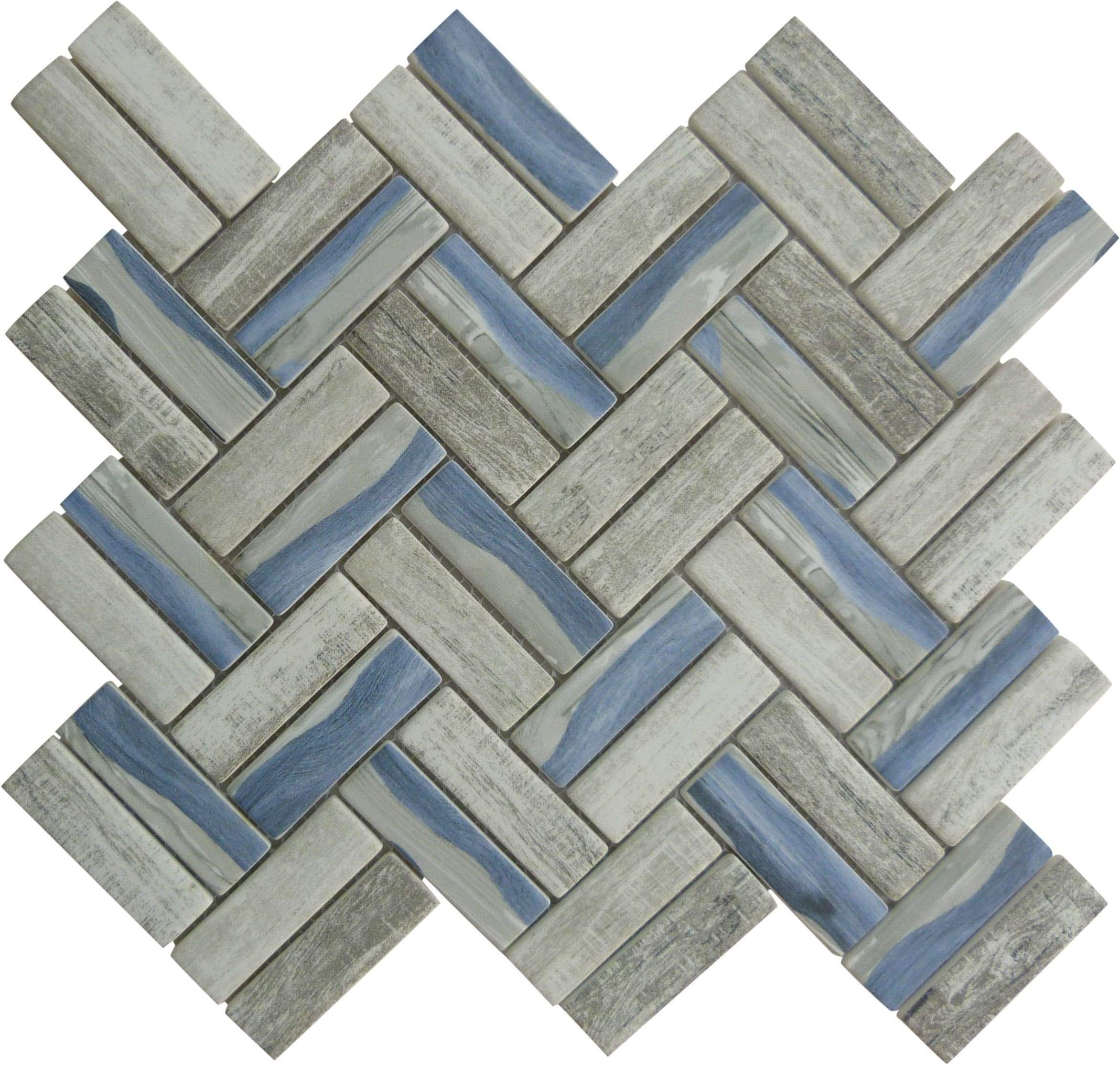 Herringbone Blue Matte Glass Tile Tuscan Glass