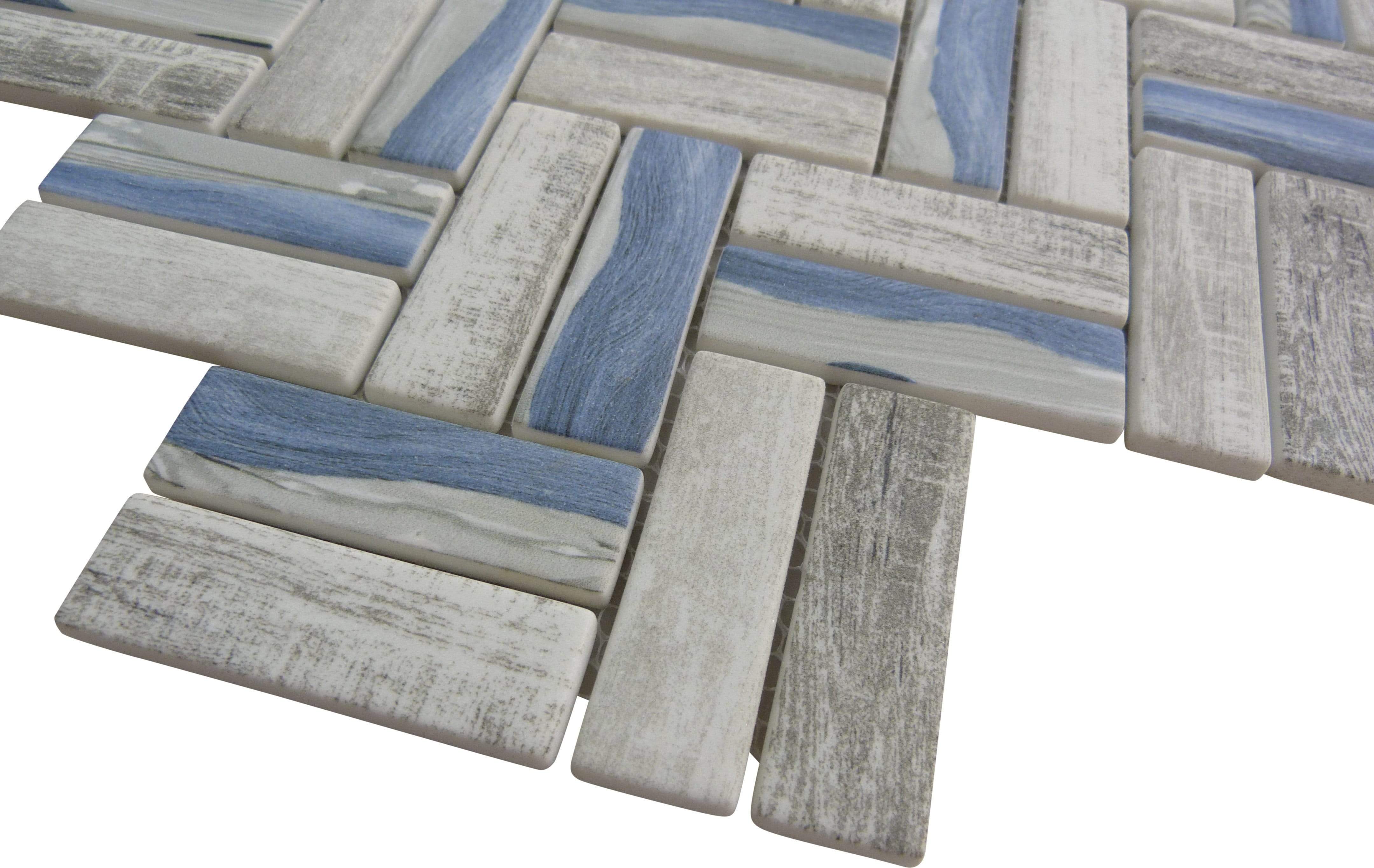 Herringbone Blue Matte Glass Tile Tuscan Glass