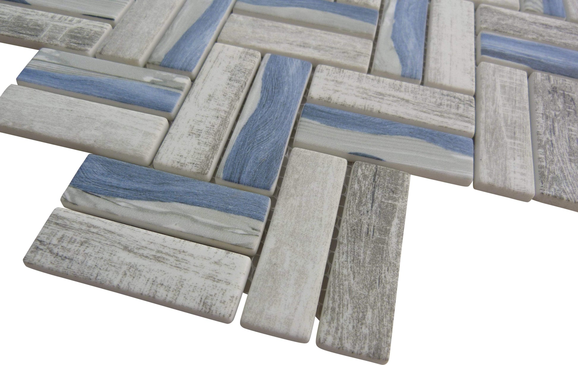 Herringbone Blue Matte Glass Tile Tuscan Glass