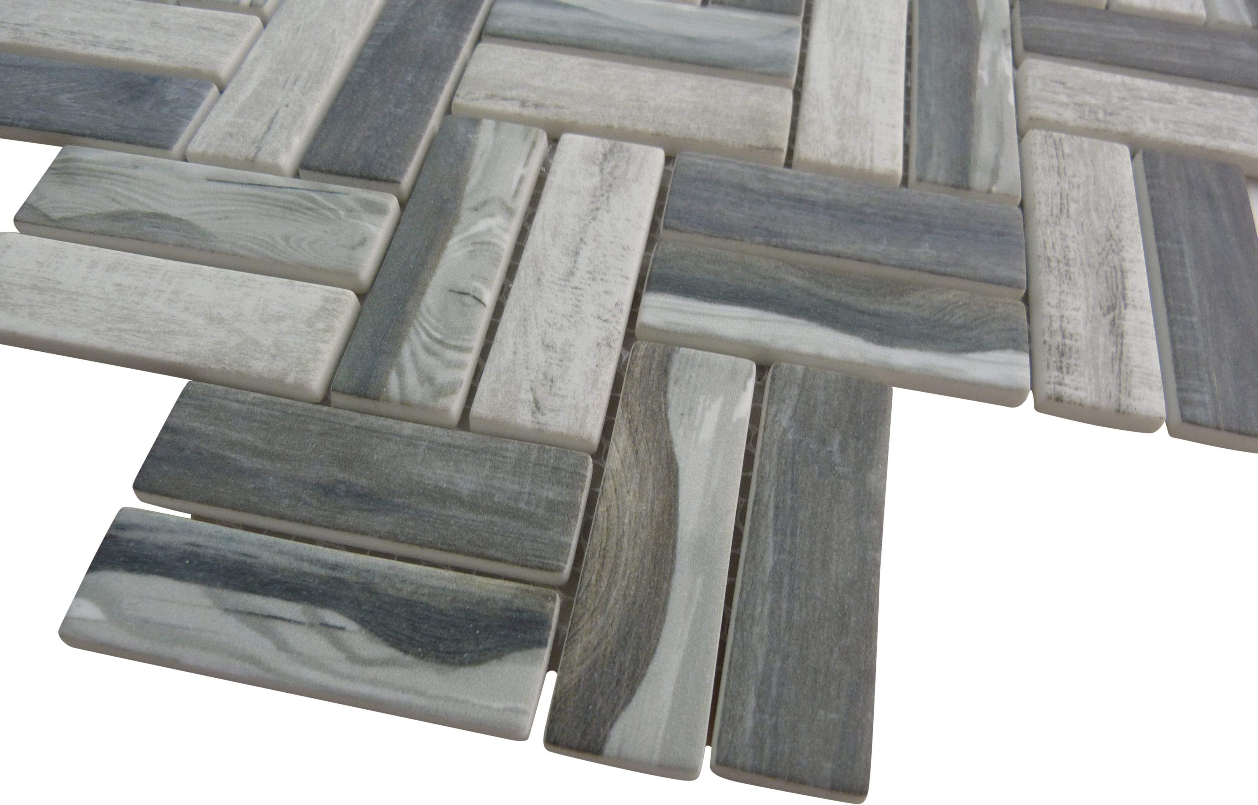 Herringbone Grey Matte Glass Tile REGL8