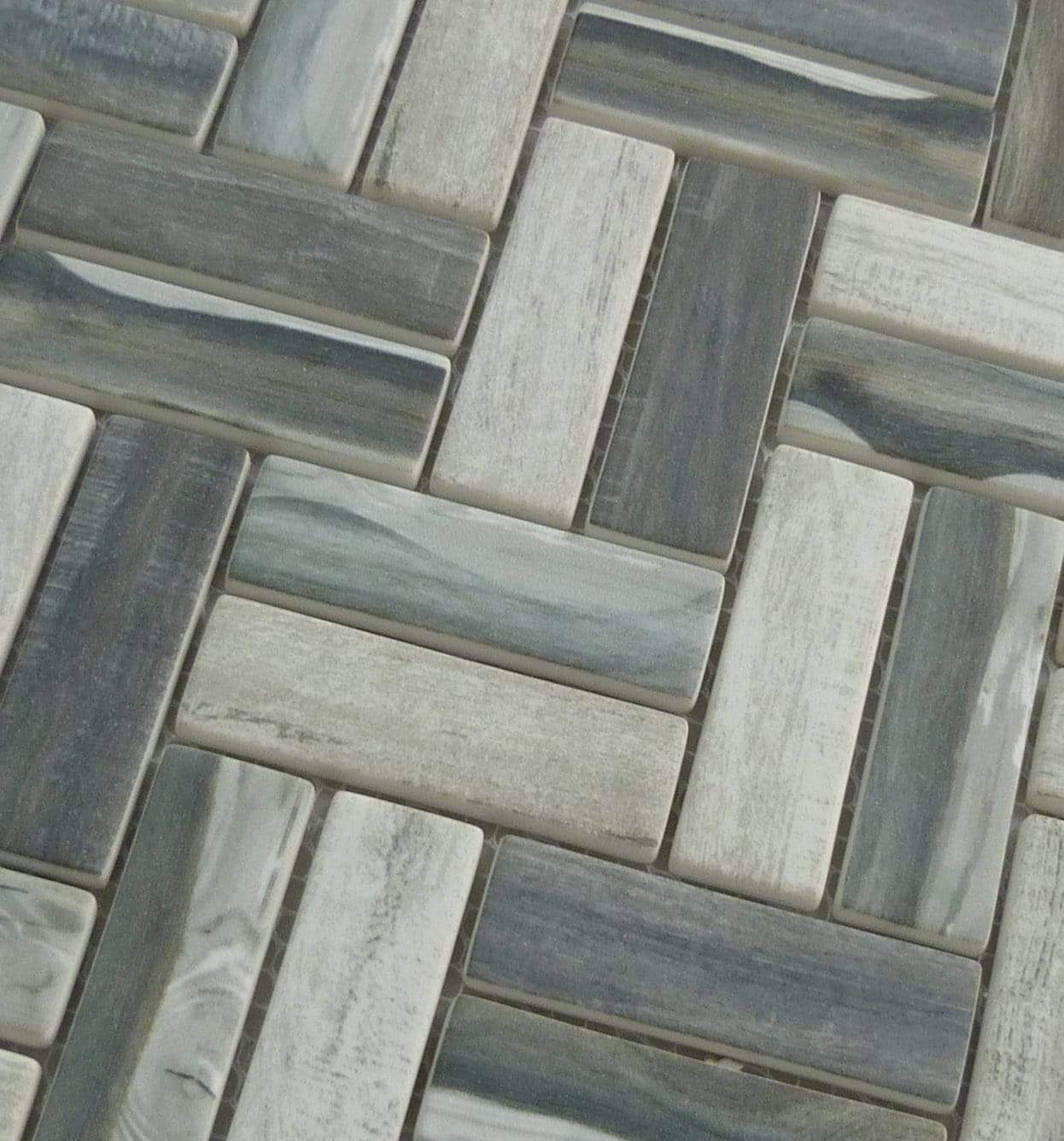 Herringbone Grey Matte Glass Tile Tuscan Glass