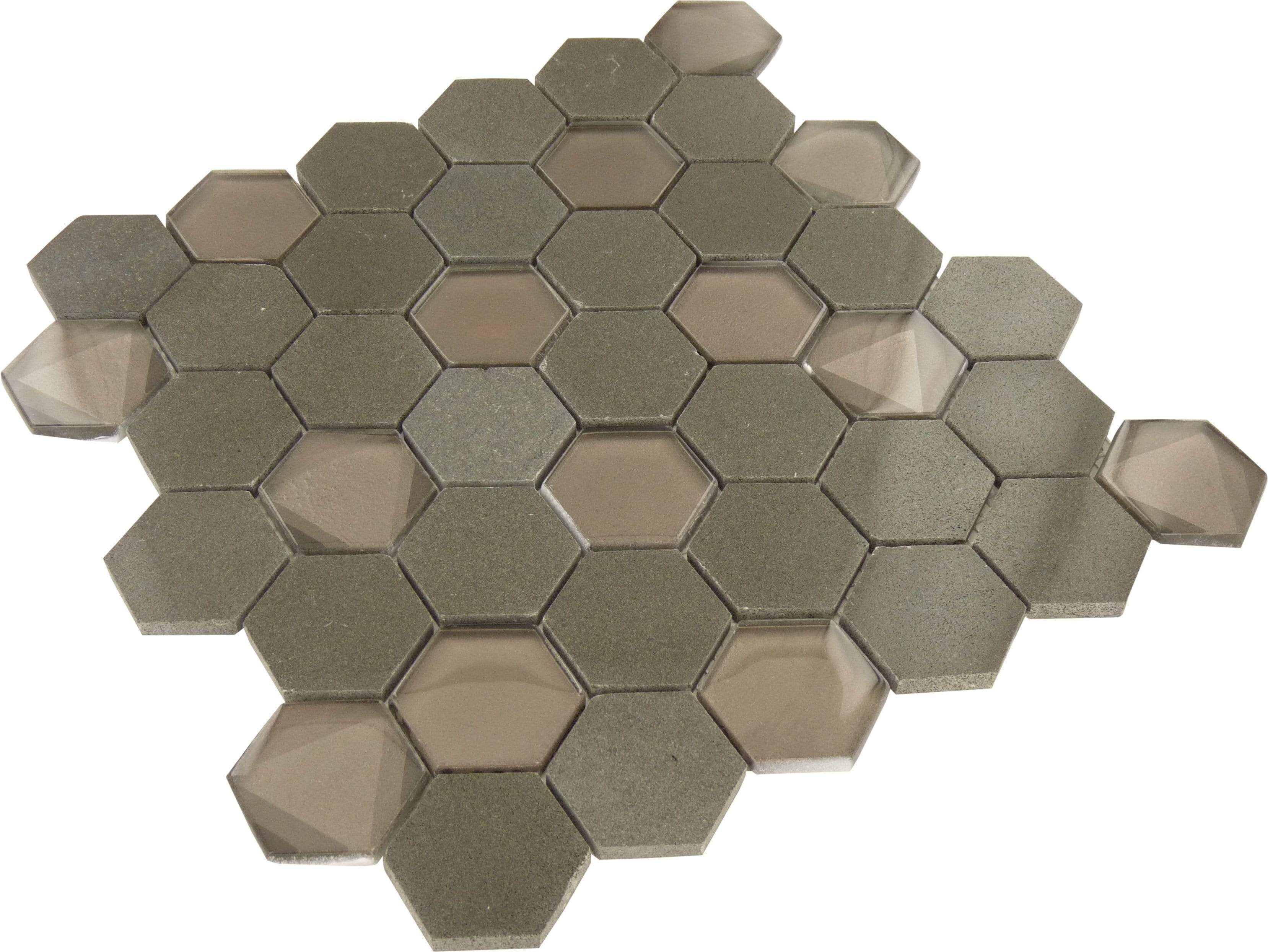 Dark Night Hexagon Marble and Glass Tile Tuscan Glass