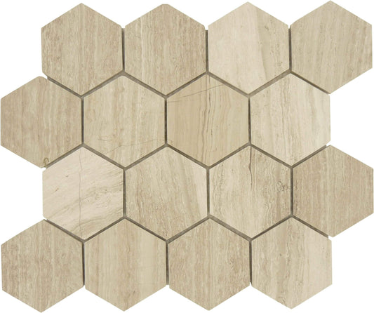 Hexagon Wooden Beige Polished Stone Tile Tuscan Glass