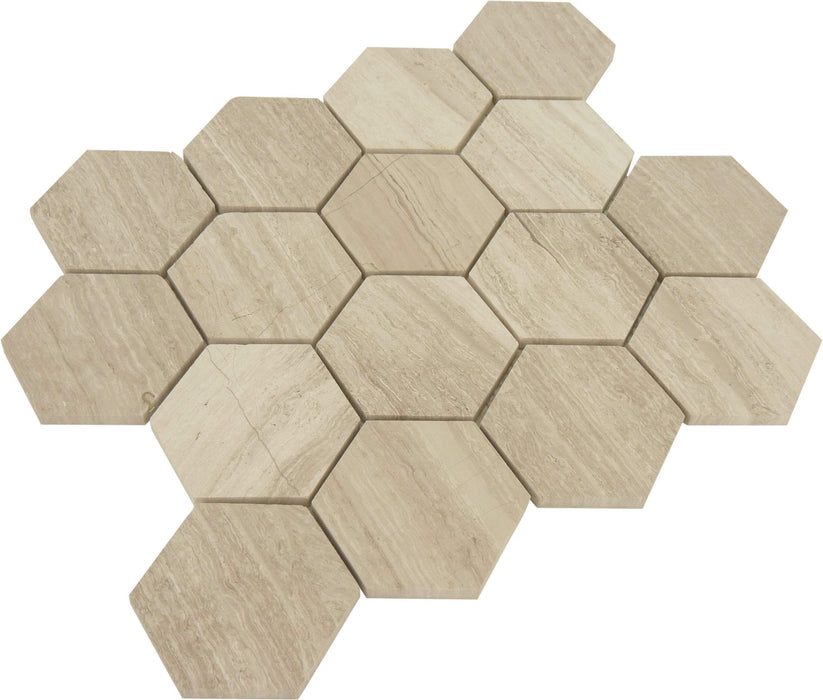 Hexagon Wooden Beige Polished Stone Tile Tuscan Glass