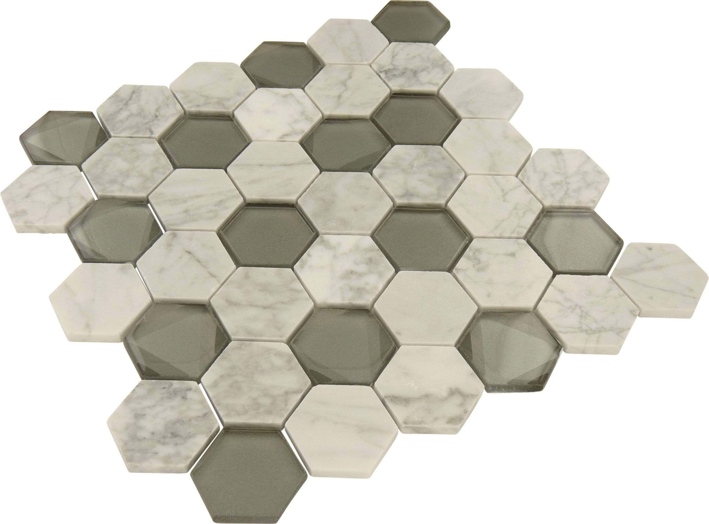 Infinity Hexagon White Carrara and Glass Tile Tuscan Glass