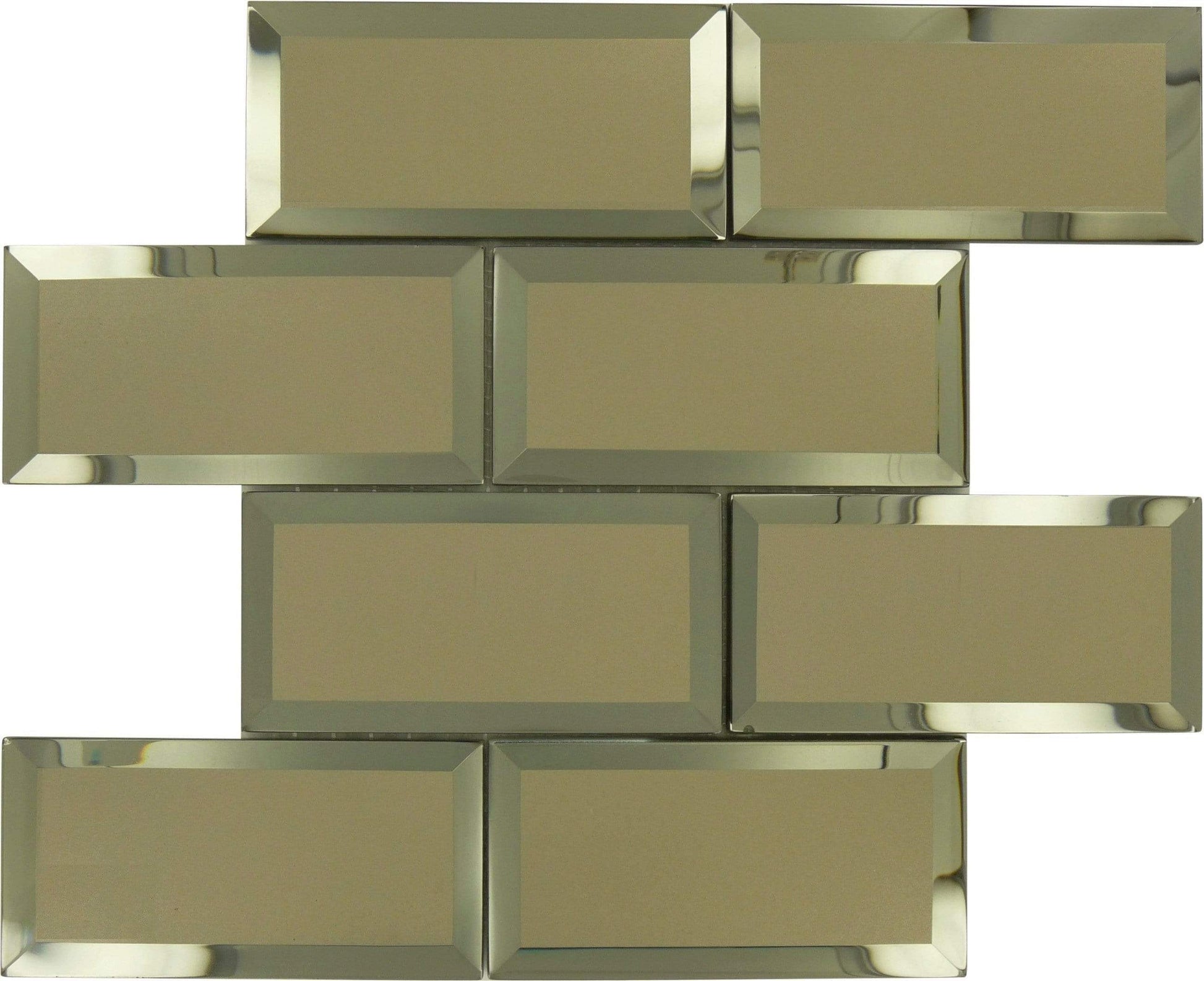 Inverted Beveled Mirror 3" x 6" Bronze Metallic Glossy Glass Subway Tile Tuscan Glass