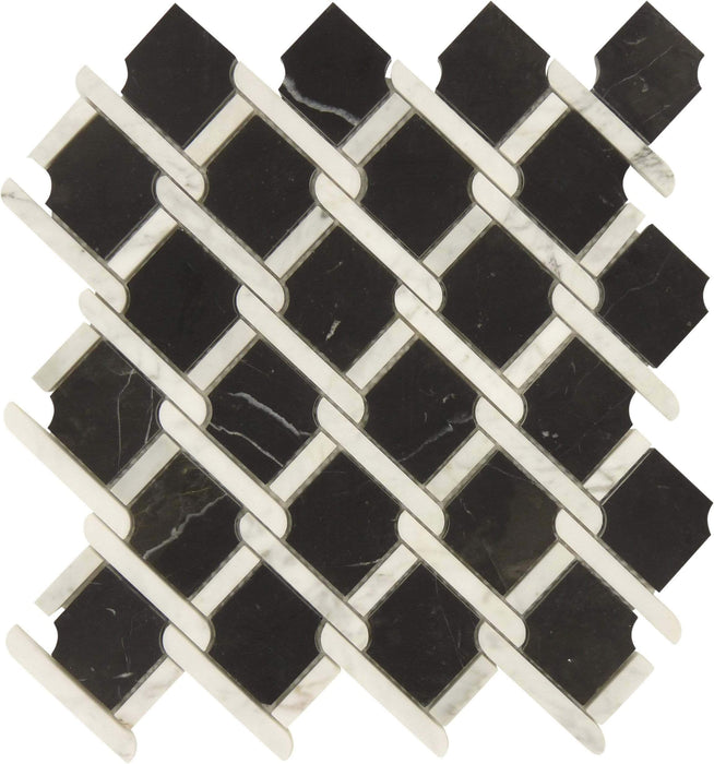 Knot Tie Black Marquina and White Carrara Polished Stone Tile Tuscan Glass