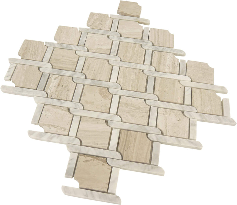 Knot Tie Wooden Beige and White Carrara Polished Stone Tile Tuscan Glass