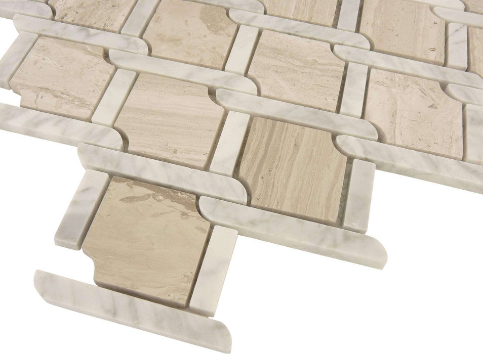 Knot Tie Wooden Beige and White Carrara Polished Stone Tile Tuscan Glass