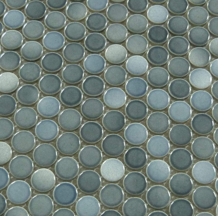 Mixed Grey Penny Circle Round Glossy Porcelain Tile Tuscan Glass