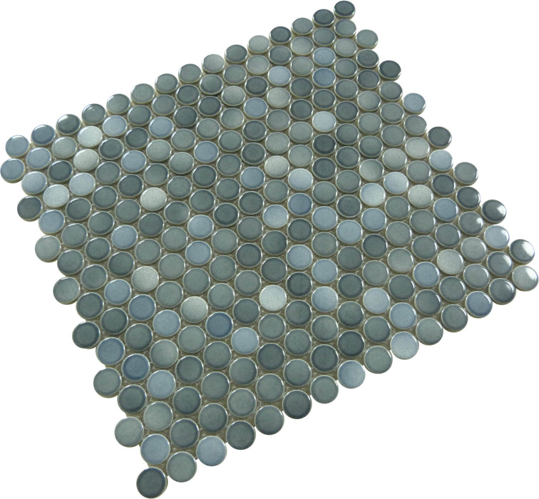 Mixed Grey Penny Circle Round Glossy Porcelain Tile Tuscan Glass