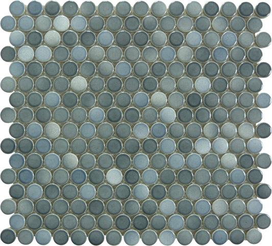 Mixed Grey Penny Circle Round Glossy Porcelain Tile Tuscan Glass