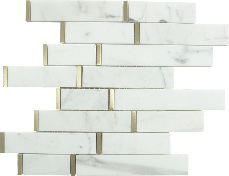 Natural Bianco White and Gold Metal Random Brick Stone Tile Tuscan Glass