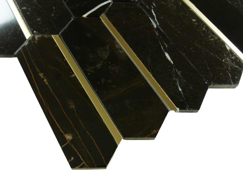 Natural Dorato Micola Black and Gold Metal Picket Hexagon Stone Tile Tuscan Glass