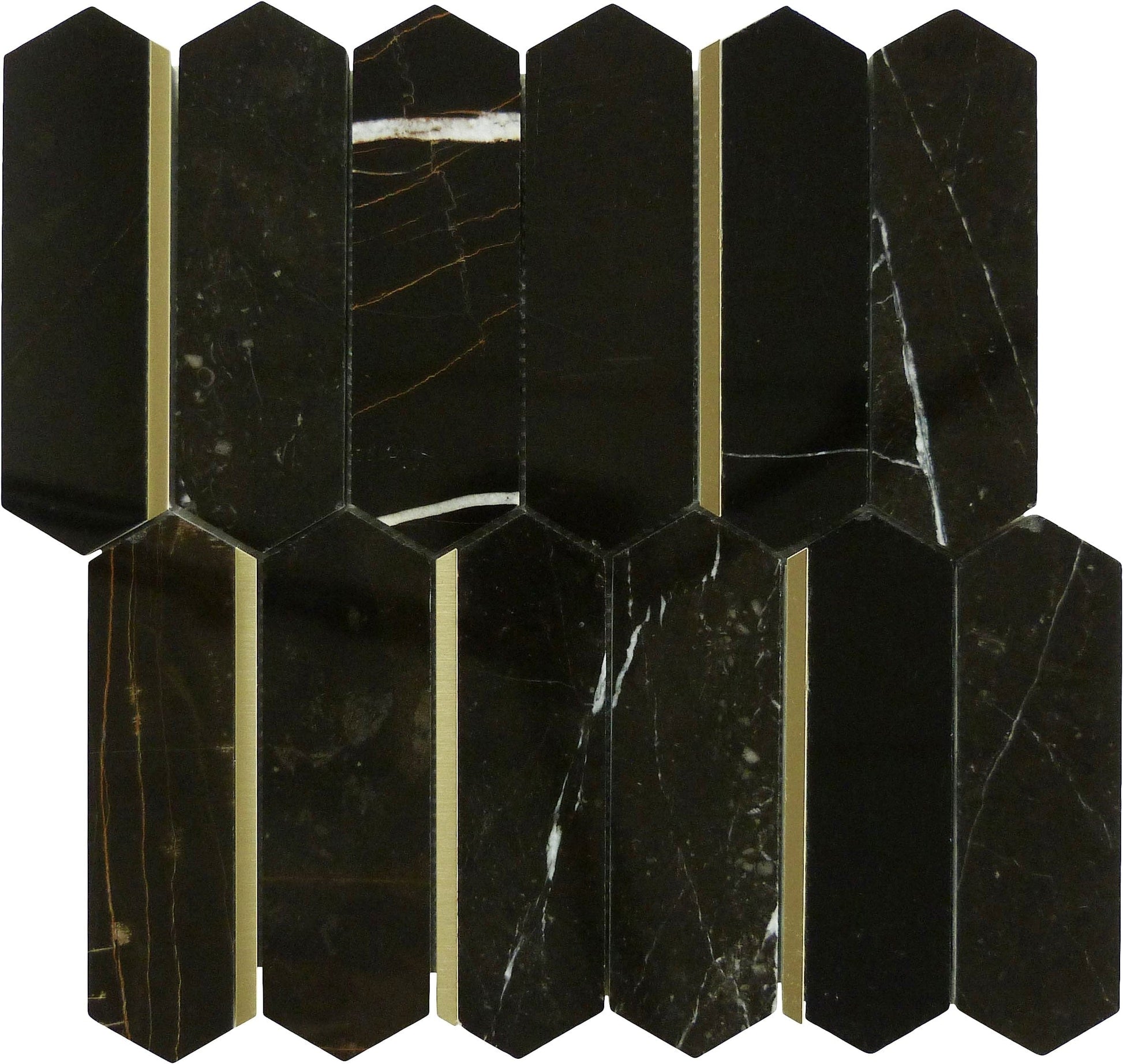 Natural Dorato Micola Black and Gold Metal Picket Hexagon Stone Tile Tuscan Glass