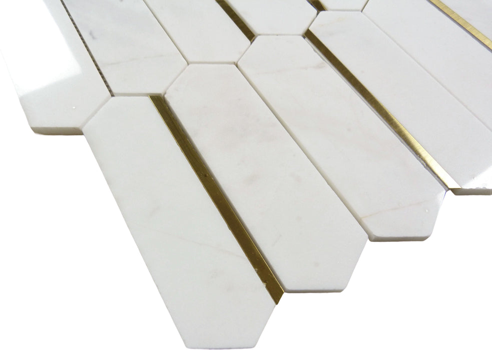 Natural Dorato Micola White and Gold Metal Picket Hexagon Stone Tile Tuscan Glass