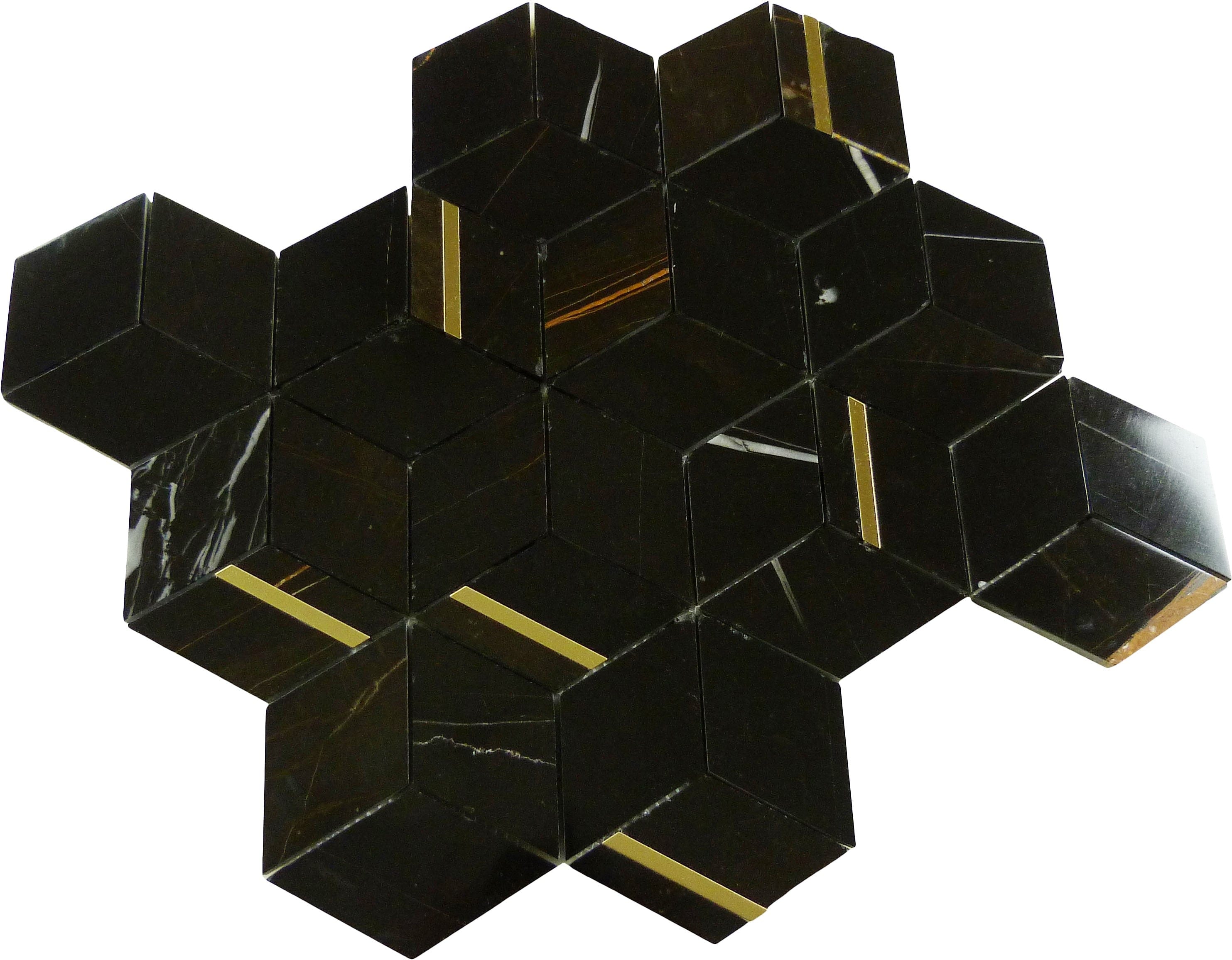 Natural Dorato Vittoria Black and Gold Metal Stone Tile Tuscan Glass