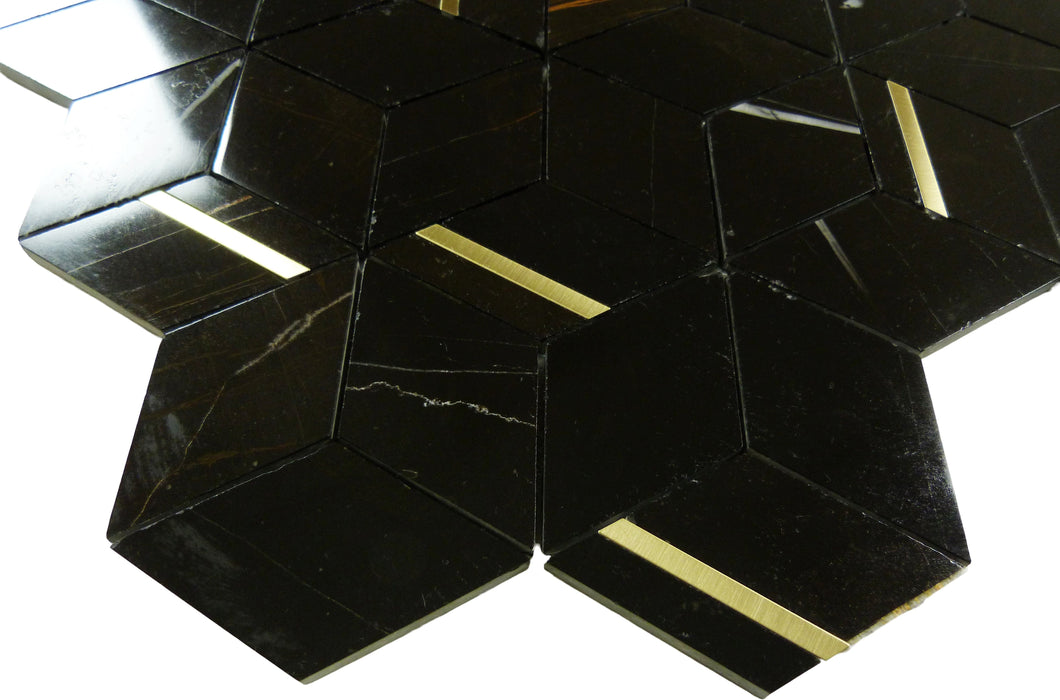 Natural Dorato Vittoria Black and Gold Metal Stone Tile Tuscan Glass