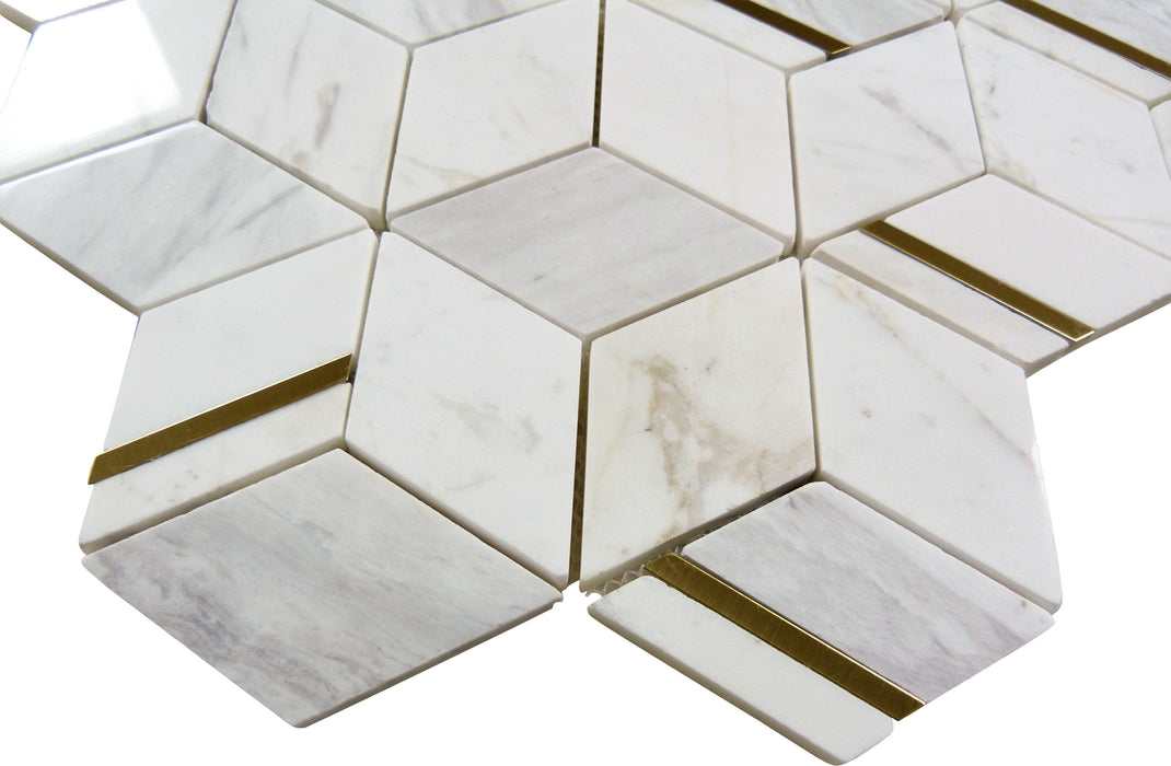 Natural Dorato Vittoria White and Gold Metal Stone Tile Tuscan Glass
