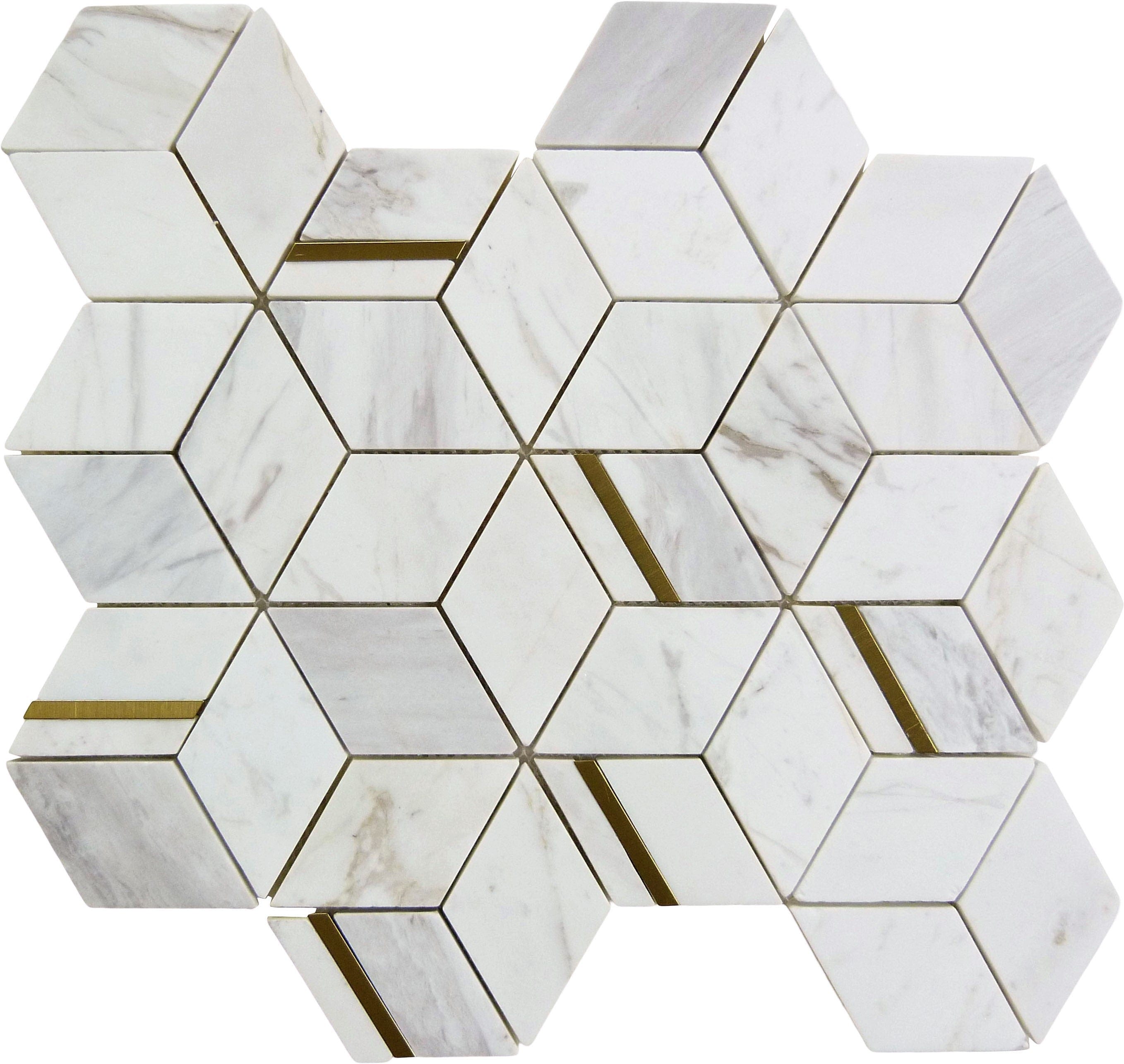 Natural Dorato Vittoria White and Gold Metal Stone Tile Tuscan Glass