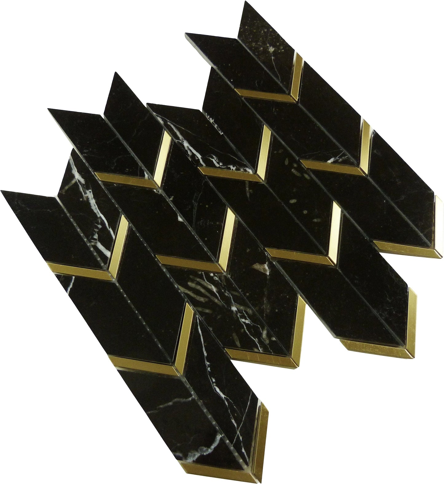 Natural Nero Black and Gold Metal Chevron Stone Tile Tuscan Glass