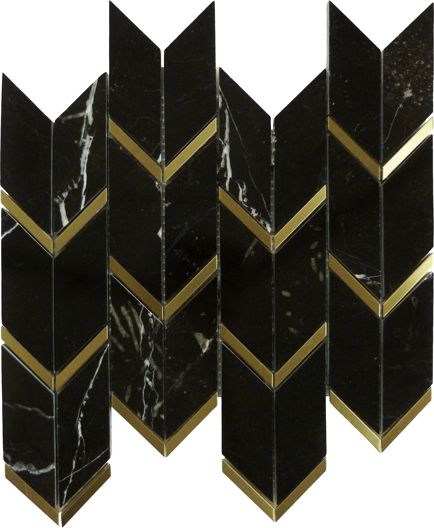 Natural Nero Black and Gold Metal Chevron Stone Tile Tuscan Glass