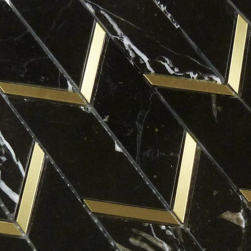 Natural Nero Black and Gold Metal Chevron Stone Tile Tuscan Glass