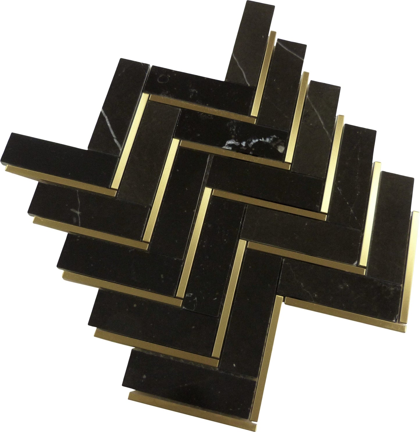 Natural Nero Black and Gold Metal Herringbone Stone Tile Tuscan Glass