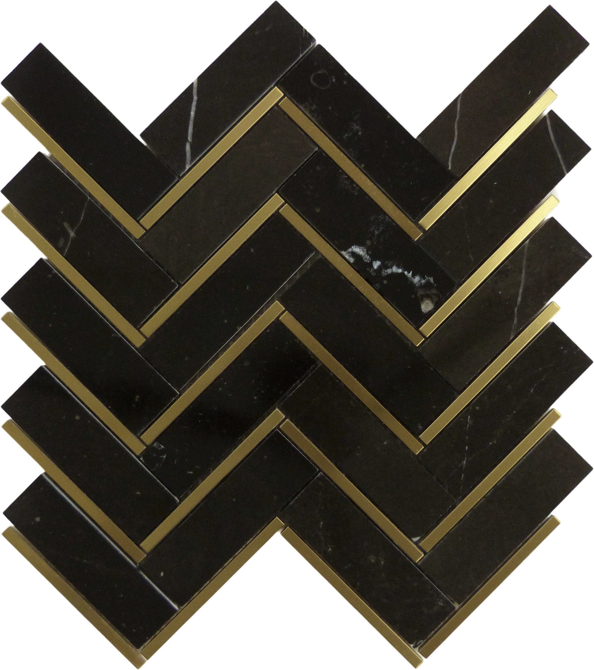 Natural Nero Black and Gold Metal Herringbone Stone Tile Tuscan Glass