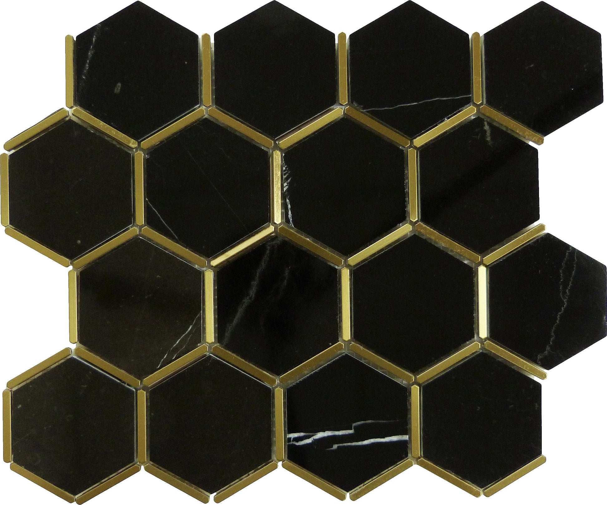 Natural Nero Black and Gold Metal Honeycomb Hexagon Stone Tile Tuscan Glass