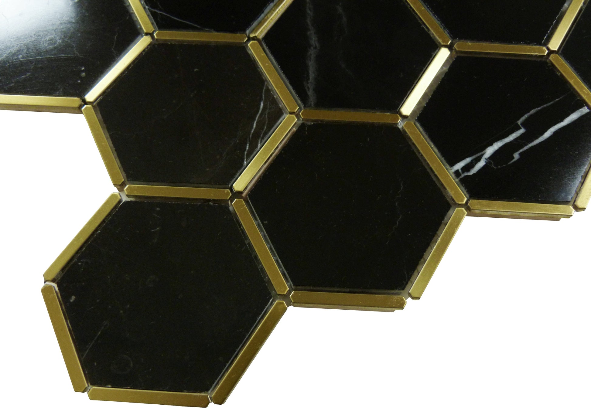 Natural Nero Black and Gold Metal Honeycomb Hexagon Stone Tile Tuscan Glass