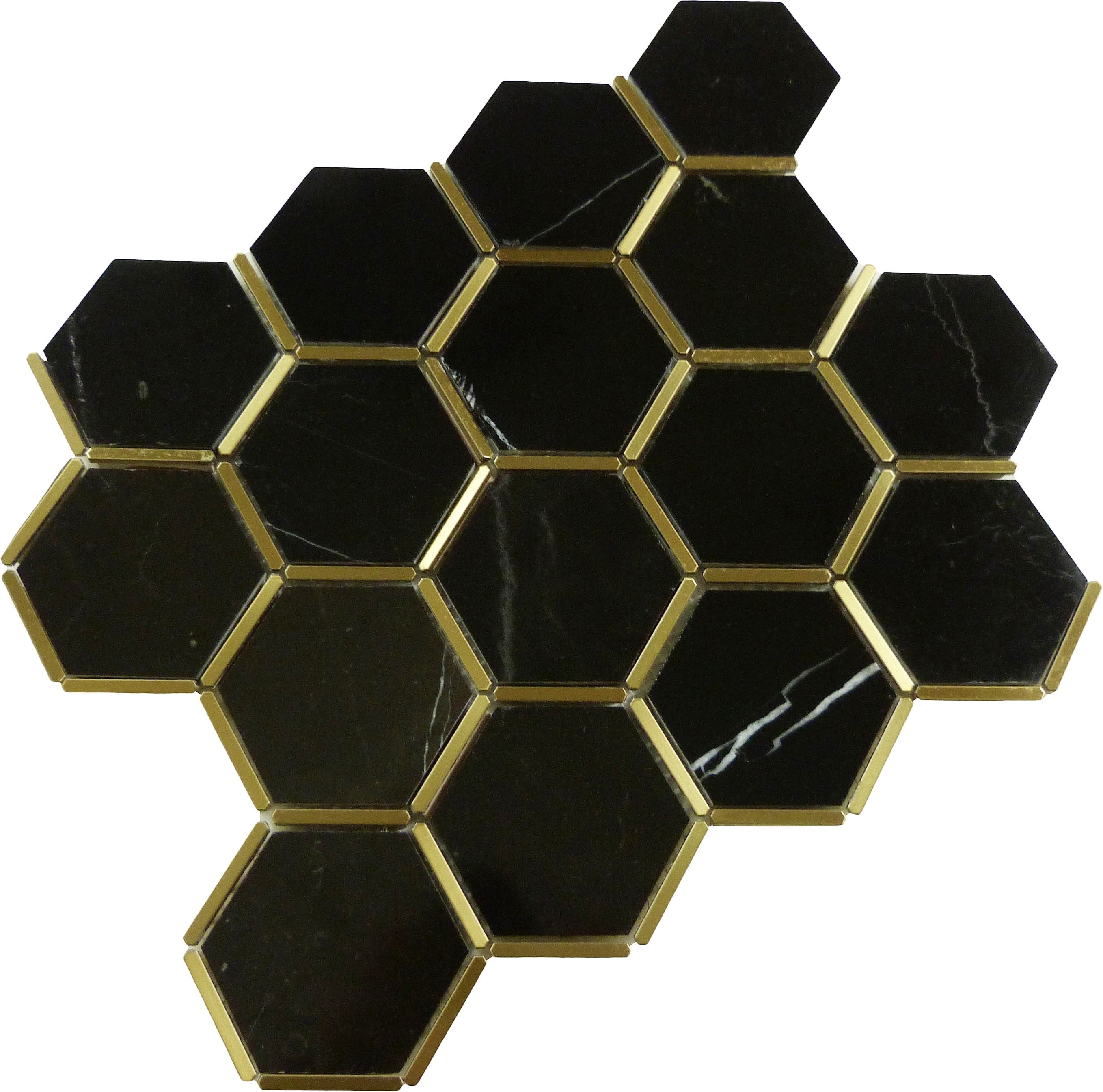 Natural Nero Black and Gold Metal Honeycomb Hexagon Stone Tile Tuscan Glass