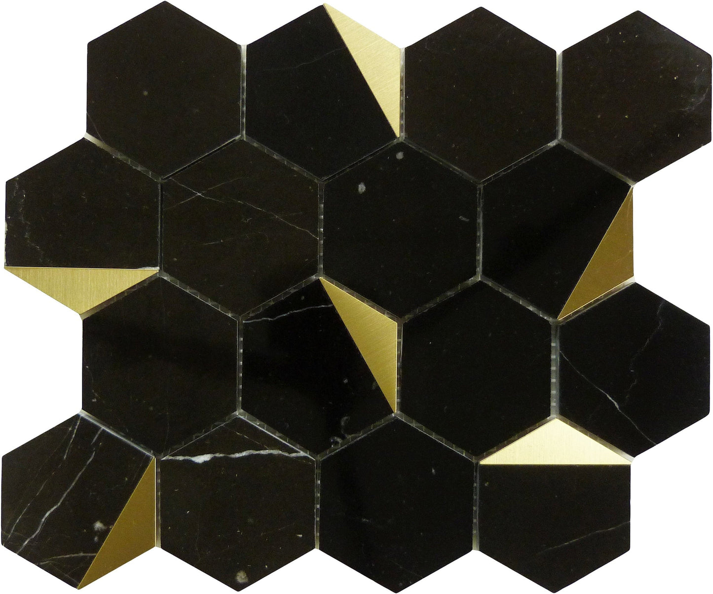 Natural Nero Orion Black and Gold Metal Hexagon Stone Tile Tuscan Glass