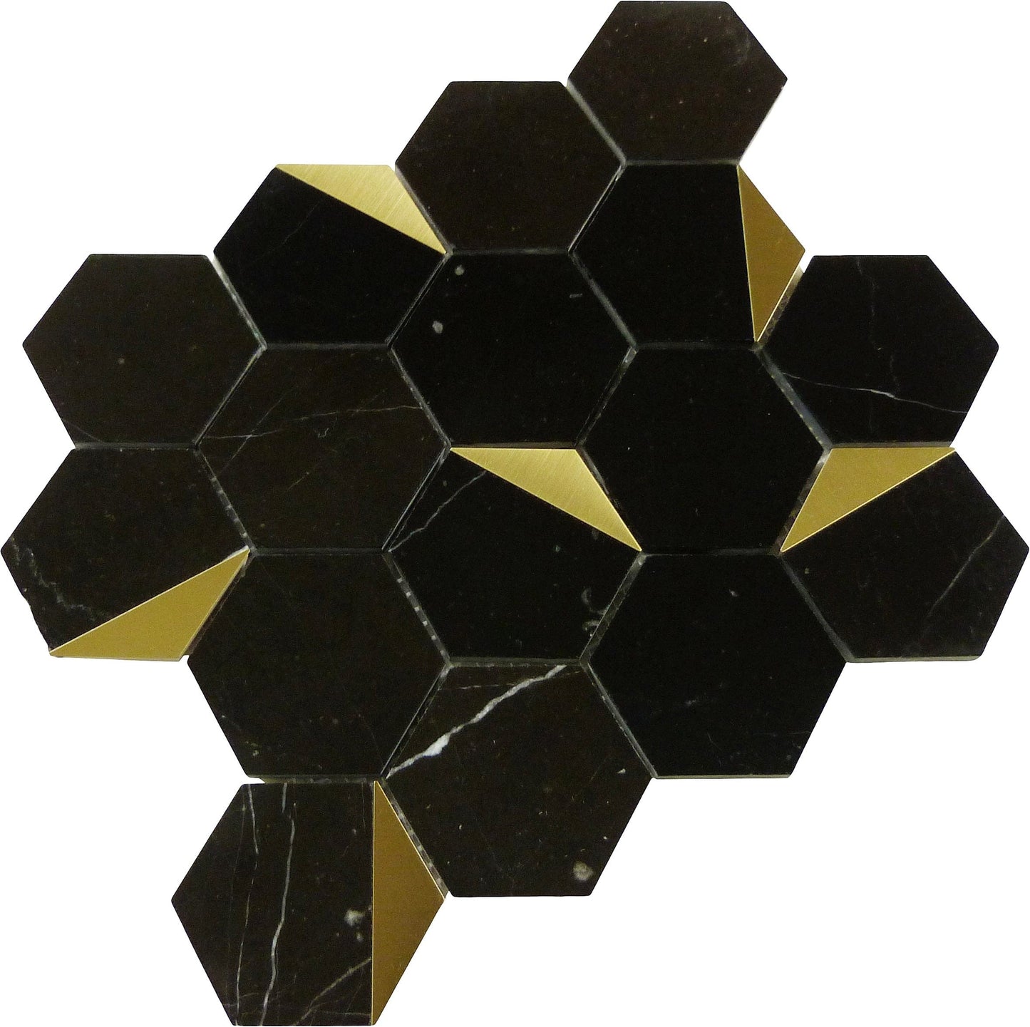 Natural Nero Orion Black and Gold Metal Hexagon Stone Tile Tuscan Glass