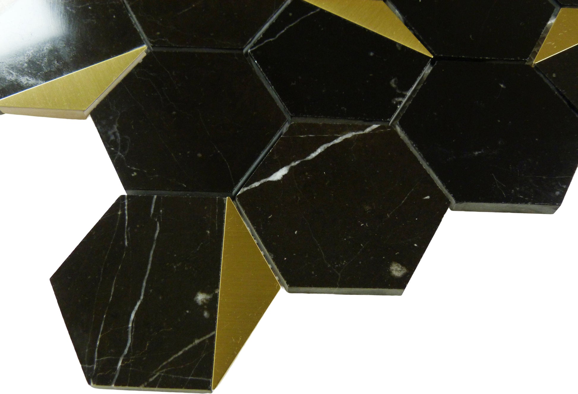 Natural Nero Orion Black and Gold Metal Hexagon Stone Tile Tuscan Glass