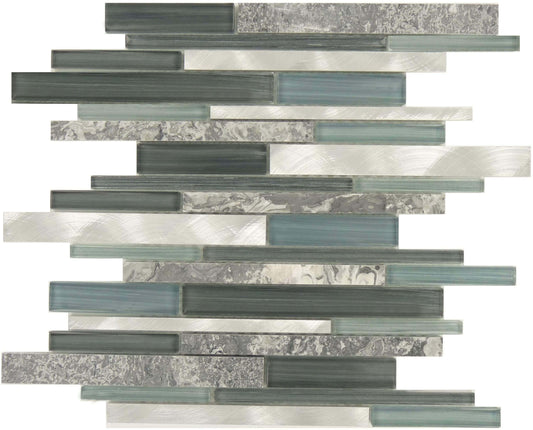 Fog Random Bricks Grey Glass Stone and Metal Tile Tuscan Glass