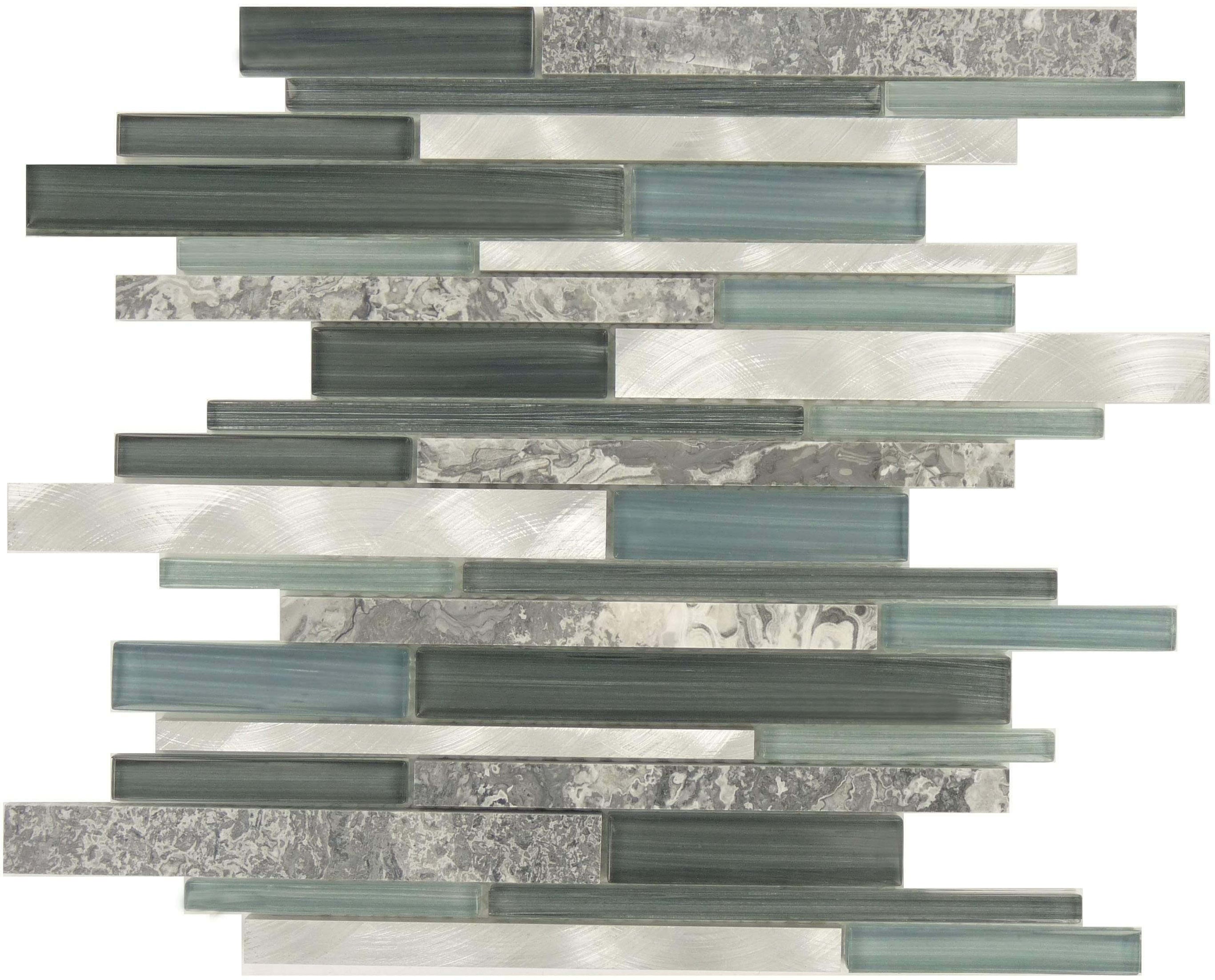 Random Bricks Grey Glass Stone & Metal Random Brick Tile Glossy ...