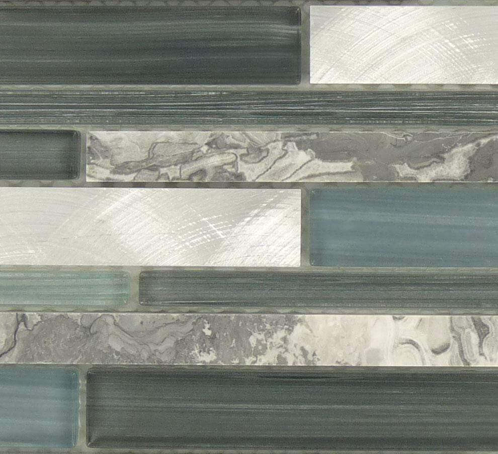 Fog Random Bricks Grey Glass Stone and Metal Tile Tuscan Glass