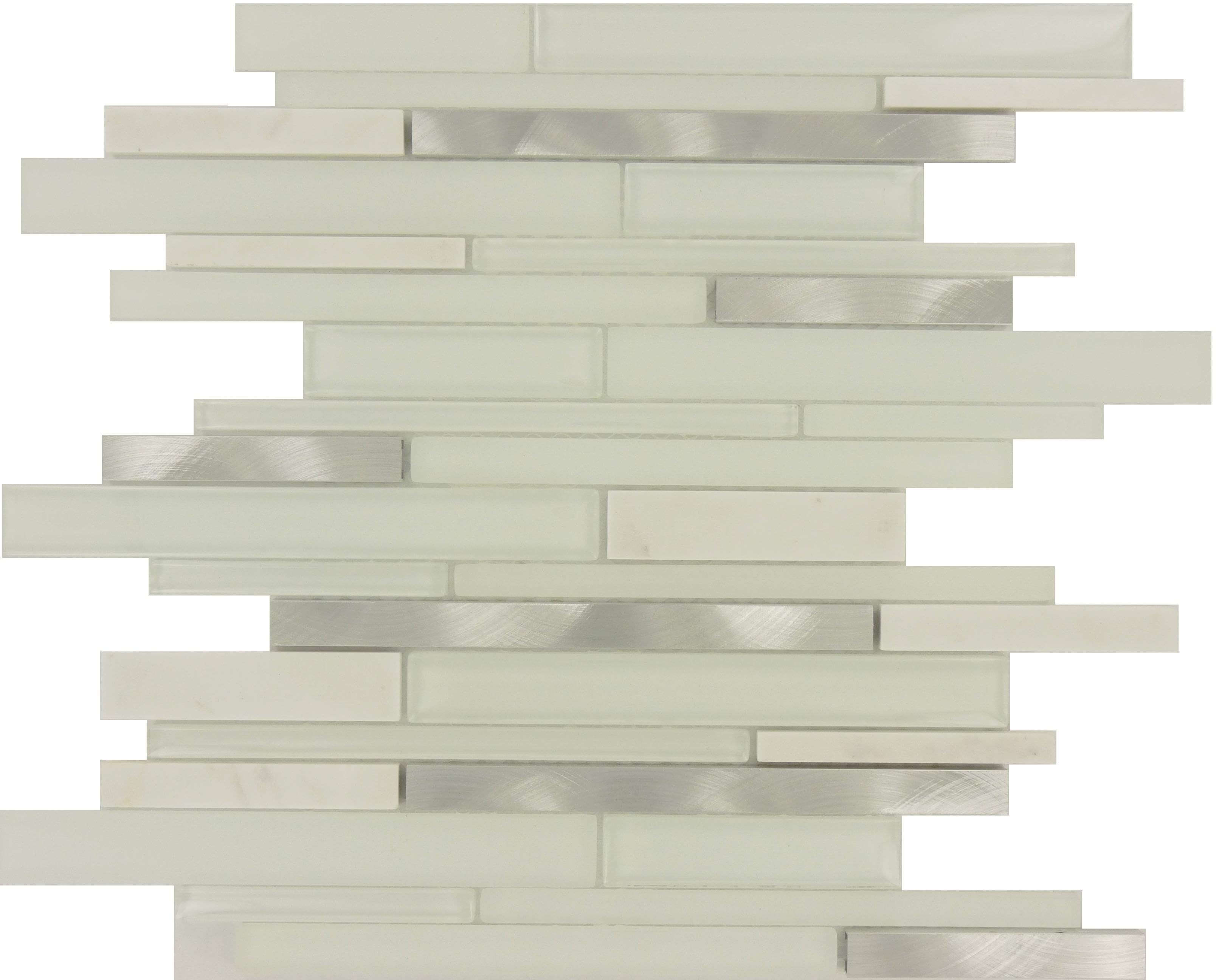 Frozen Random Bricks White Glass Stone and Metal Tiles Tuscan Glass