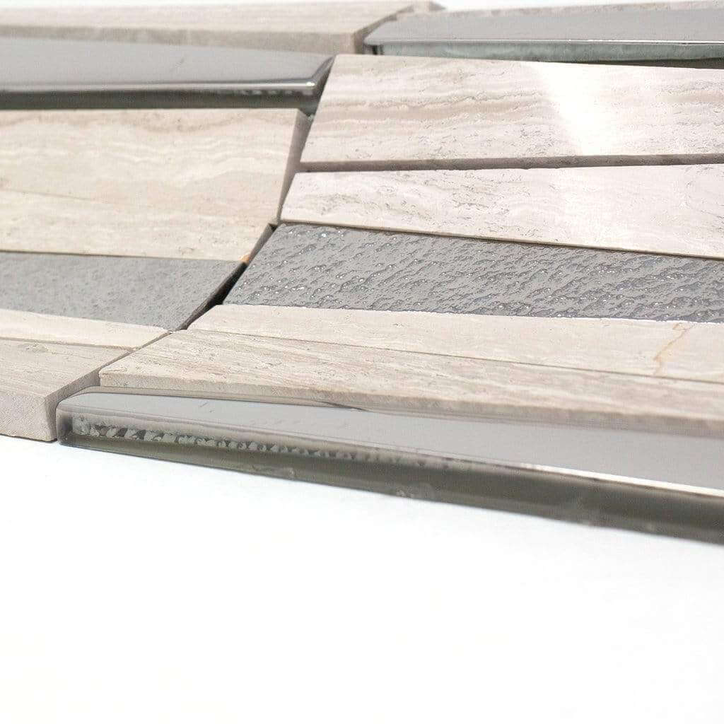 River Beige Wooden Marble & Silver Glass Tile Tuscan Glass