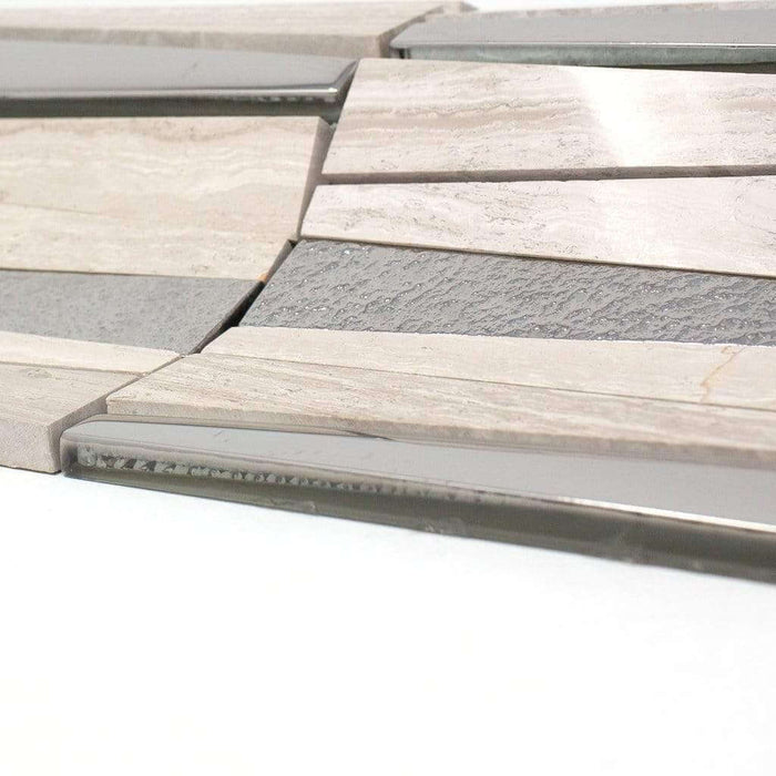River Beige Wooden Marble & Silver Glass Tile Tuscan Glass