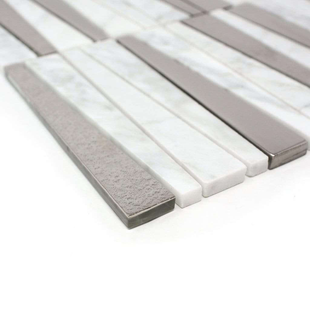 River White Cararra Marble & Silver Glass Tile Tuscan Glass